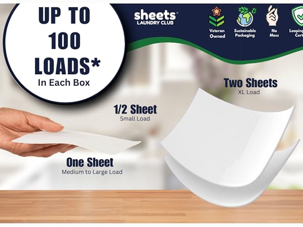 up to 100 loads in each box of laundry detergent sheets