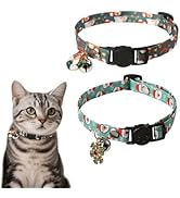 Christmas Cat Collar Breakaway 2 Pack, Cat Collar with Bell & Charms, Adjustable Kitten Cute Chri...