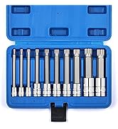 MIXPOWER 10 Piece Spline Tip Bit Socket Set, M-Type, S2 and Cr-V Steel, Extra Long 4'' Length, M4...