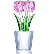 H&D HYALINE & DORA Pink Crystal Tulips Flower Figurines, Glass Bouquet Collectible Figurines Home...