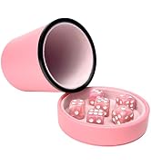 Luck Lab Pink Leather Dice Cup with Lid Including 6 Matching Pearl Dice - Pink Velvet Interior fo...