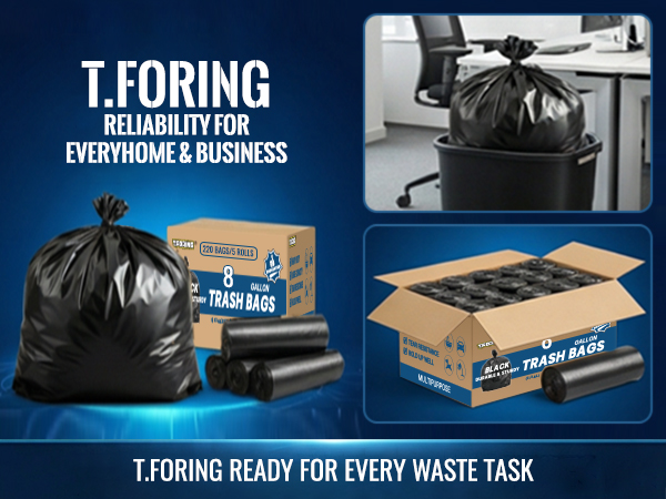 8 Gallon Trash Bags Heavy Duty - 30 Liters Black Garbage Bags Medium Leakproof and Unscented