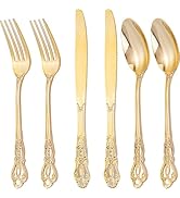 Joyido 300Pieces Gold Plastic Silverware - Heavy Duty Gold Disposable Utensils - Vintage Plastic ...