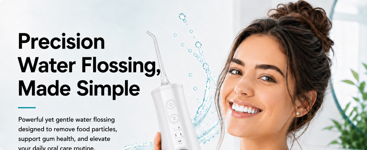 SimpliCare F5039 cordless water flosser with 8 tips for daily oral care