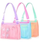 Tagitary Kids Beach Mesh Bag Set of 3, Shell Collecting Toy Bag with Adjustable Strap,2 Front Poc...