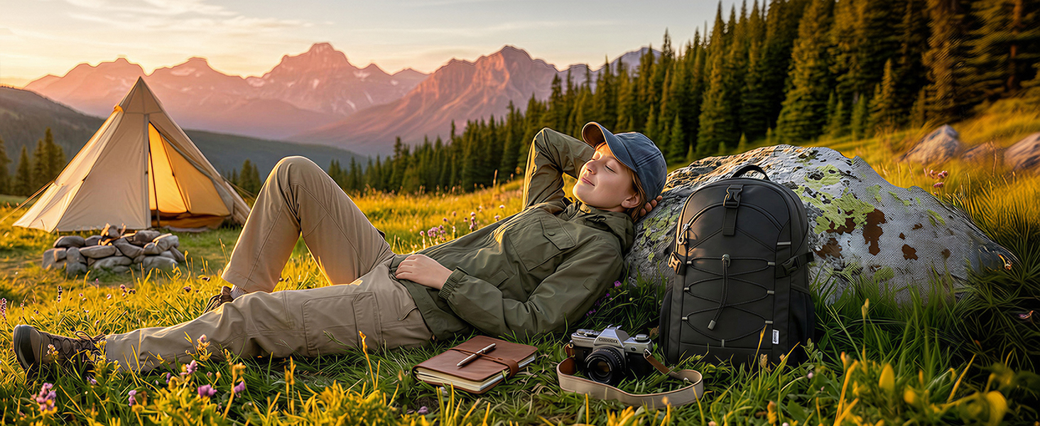 This camping backpack fits all your weekend gear. Comfortable for carrying heavy camping loads