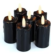 6 Pack Halloween Flameless Votive Candles with Timer(5 Hour) 1.5”x3.5” Realistic Black Battery Op...