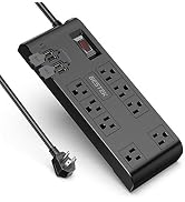 BESTEK 8-Outlet 12Ft Extension Cord Power Strip with USB 15A 1875W Surge Protector with 5V 4.2A 4...