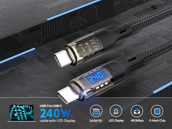 240W USB C cable with LED display