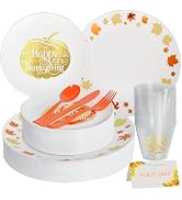 ISFANGCO 175PCS Plastic Thanksgiving Dinnerware Set for 25 Guests,Heavy Duty Plastic Party Dispos...