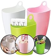 QUALIALL 3PCS Mini Desktop Holder,Busket,Trash Can with 3 Hooks, Hangable,Convenient Small Bins f...