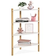 Bamboo Corner Shelf - Stackable Spice Rack Organizer for Cabinet Corner Bookcase Shelves for Bath...