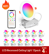 SikSog Smart Recessed Lighting 4 Inch RGBCW Color Changing 12W LED Downlight with Junction Box,10...
