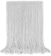 100 Pcs Silver Mardi Gras Beads, 30.5" Silver Oval Christmas Beads Necklaces, Metallic Patriotic ...