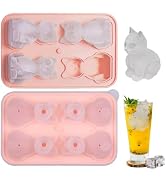 Cat Ice Cube Tray Silicone Large Ice Cube Mold, Fun Shapes Ice Cube Trays for Freezer with Lid, B...