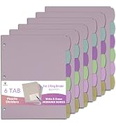 6 Sets(36PCS) 6 Tab Binder Dividers with Tabs - Plastic Dividers for 3 Ring Binder -Write & Erase...