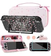 FUNDIARY Travel Carrying Case for Switch 2 with Pink Sakura Design, Cute Accessories with Portabl...