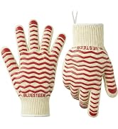 BLUESTEER Oven Gloves 932°F Heat Resistant Oven Mitts with Fingers, Heat Proof BBQ Grill Gloves S...