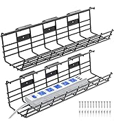 2 Pack Under Desk Cable Management Tray, 16.5'' Desk Cable Organizer Metal Wire Cord Management U...