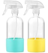 TTTred Glass Spray Bottles (2-Pack) with Silicone Sleeve - 16oz Empty Refillable Bottles - Adjust...