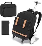 KLFVB Rolling Backpack with Big Quiet-Glide Wheels, 3-in-1 Wheeled Commuter Set with Lunch Bag | ...