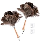 Nicemiya 2 Pack Ostrich Feather Dusters with Wooden Handle, 13.5 inch Natural Fluffy Feather Dust...