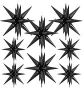 Adeyoo 8Pcs Star Balloons, Explosion Starburst Balloons One-Piece 14 Point Black Foil Balloon 22 ...