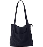 ALUWU Corduroy Tote Bag for Women with Front Pocket and Zipper