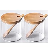 FANTESTICRYAN 2 PCS Clear Glass Condiment Canister Pots Set, Simple Stylish Decorative Storage Se...