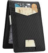 Slim Minimalist Front Pocket Wallet with Money Clip for Men, Genuine Leather RFID Blocking