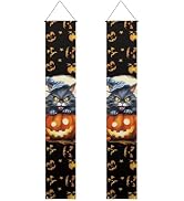 doginthehole Halloween Decorations Porch Banner Sign, Cute Wizard Cats Pumpkin Head Front Door De...