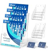 2 Pack Acrylic Brochure Holder 4 Tier 8.5 "x11" inch with Removable Dividers +2 Business Card Hol...