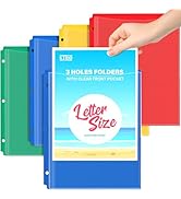 KTRIO Plastic Folders with Clear Front Pocket, 4 Pack 3 Hole Punch Folders, Heavy Duty Plastic Po...