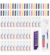 5 Colors Disposable Toothbrushes with Toothpaste Dental Floss Picks and Foldable Comb in Bulk, Tr...
