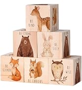 6 Pcs Woodland Animal Nursery Decor for Girls and Boys, 2.36 in Large Inspirational Wooden Safari...