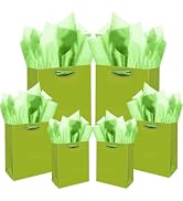 qiqee Emerald Green Gift Bags with Tissue Paper Mulit Assorted Sizes 10PCS Present Birthday Bags(...