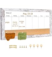 Umtiti Magnetic Weekly Dry Erase White Board and Cork Board, White Wood Frame,Magnetic Surface Wh...