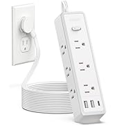 Flat Extension Cord 15 ft,Surge Protector Power Strip with 9 Widely Outlets and 3 USB Ports (1 US...