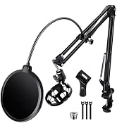 BILIONE Microphone Stand, Mic Boom Arm Stand for Blue Yeti QuadCast S SoloCast Snowball AM8 and o...