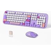 2.4G Full-Size Wireless Keyboard and Mouse Combo, Multi-Color Typewriter Style Round Keycap, Cute...