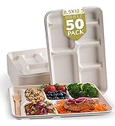 brheez 6 Compartment 8.5”x12.5” Disposable School Tray - Made from Bagasse Sugar Can...