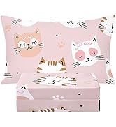BYSURE Twin Sheets Set Kids(Cat Kitties, Pink), 3 Pieces Easy Fit Deep Pocket Sheets Set, Breatha...