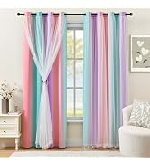 XiDi 100% Blackout Curtains for Girls Bedroom 63 Inches Long 2 Panels Colorful Rainbow Nursery Ki...