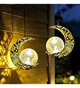 Amugmilk Hanging Solar Lights Outdoor Lanterns Garden Decorations, 2 Pack Moon Lights with Cracke...