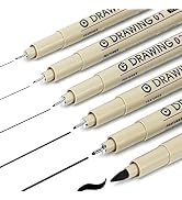Muchcute Micro Fineliner Drawing Art Pens: 6 Black Fine Line Waterproof Ink Set Artist Supplies A...