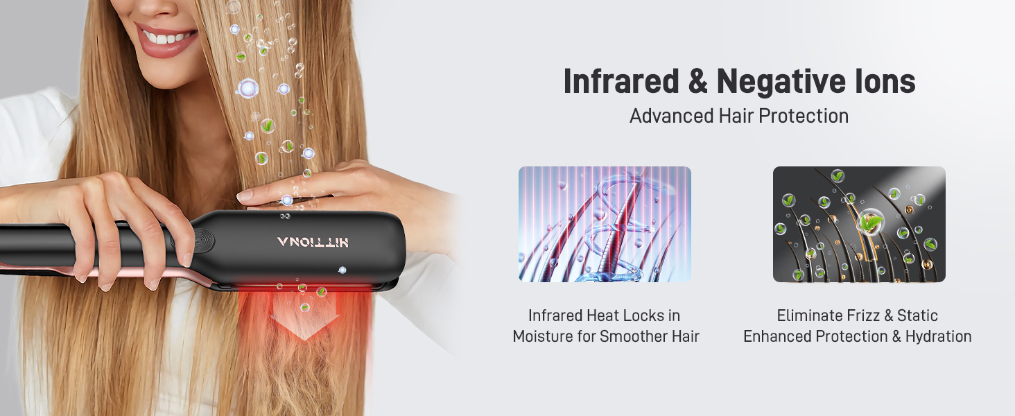 1.75 inch wide flat iron infrared hair straightener ceramic ionic anti frizz thick hair