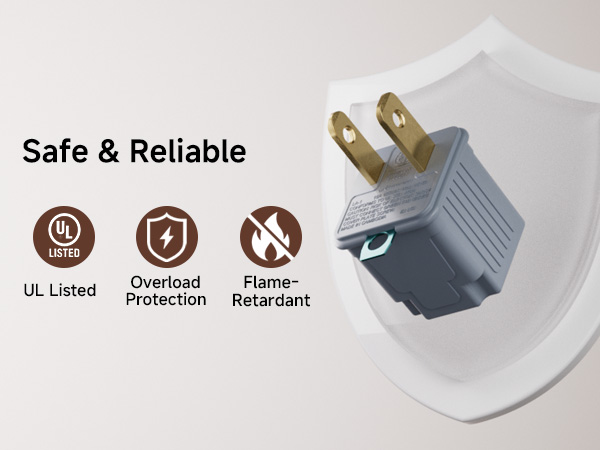 3 prong to 2 prong adapter with grounding clip for easy outlet connection
