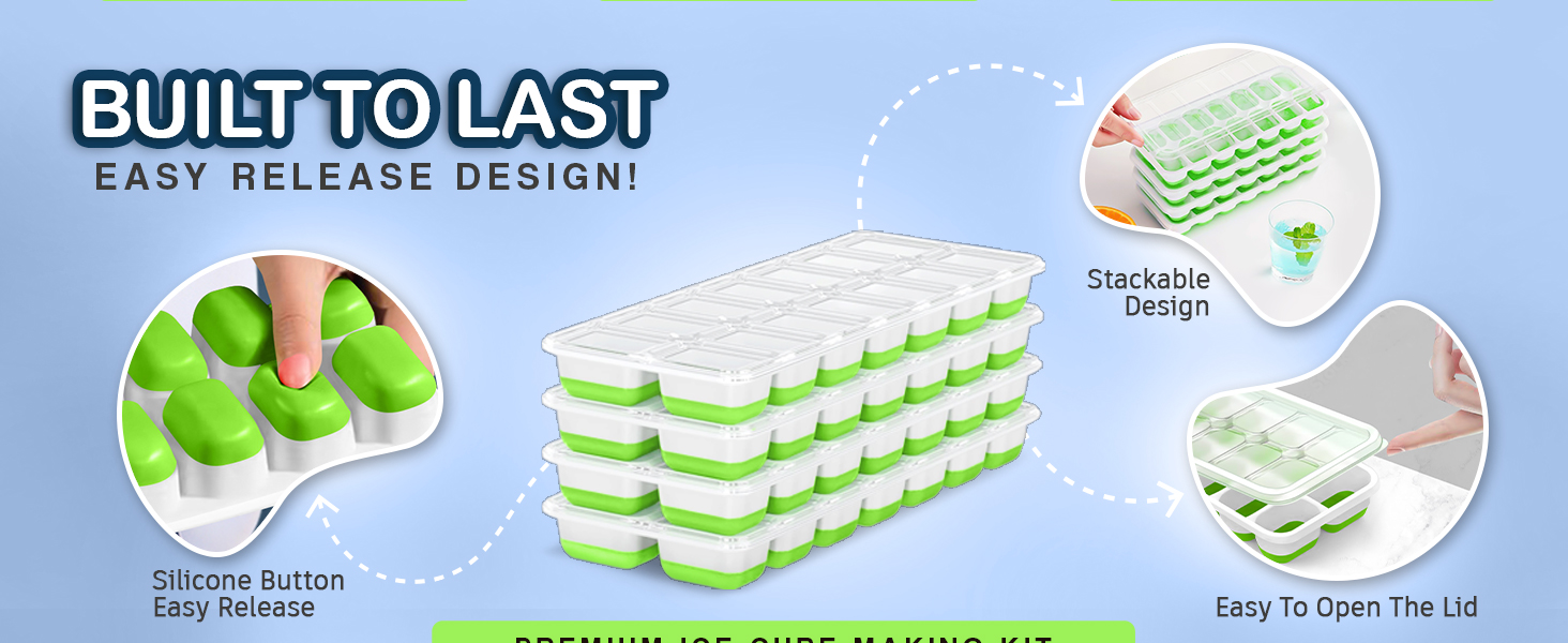 Ice Cube Tray For Freezer Mold Silicone Plastic Nugget Lid Bin Whiskey Cocktail Drink Kit Bucket