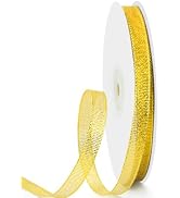 HimBen Glitter Metallic Gold Ribbon 3/8 inch 50 Yards, Sparkly Fabric Ribbon for Gift Wrapping, D...