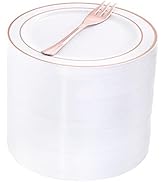 WELLIFE 240 Pieces Rose Gold Plastic Dessert Plates with Disposable Forks, Includes 120 Pcs Appet...